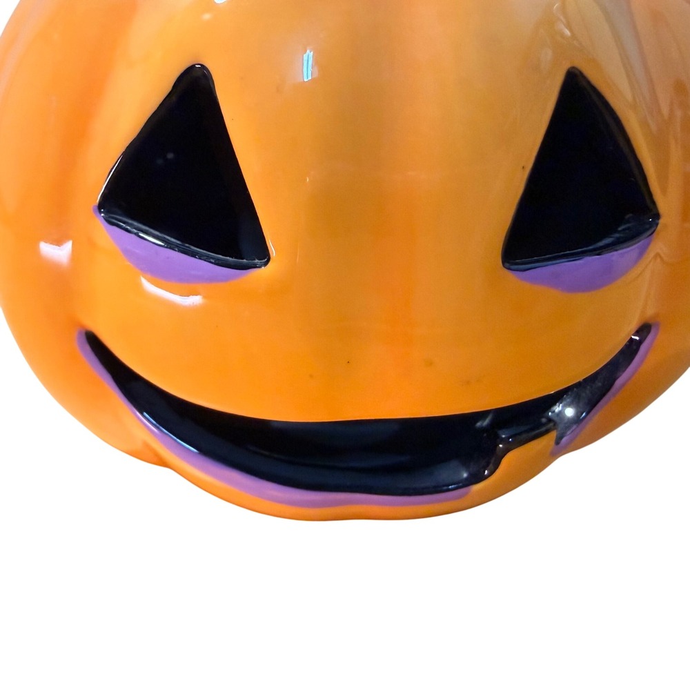 Ceramic Jack-O-Lantern Pumpkin Bowl Orange Purple Black Halloween Decor Small - Picture 5 of 7